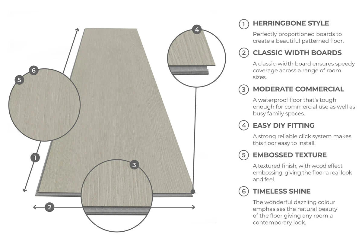 Spectra Luxury Rigid Core Click Vinyl Pearl Oak Herringbone Built-in Underlay
