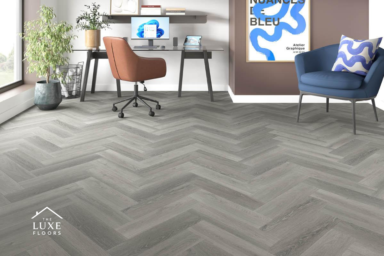 Spectra Luxury Rigid Core Click Vinyl Pewter Grey Herringbone Built-in Underlay