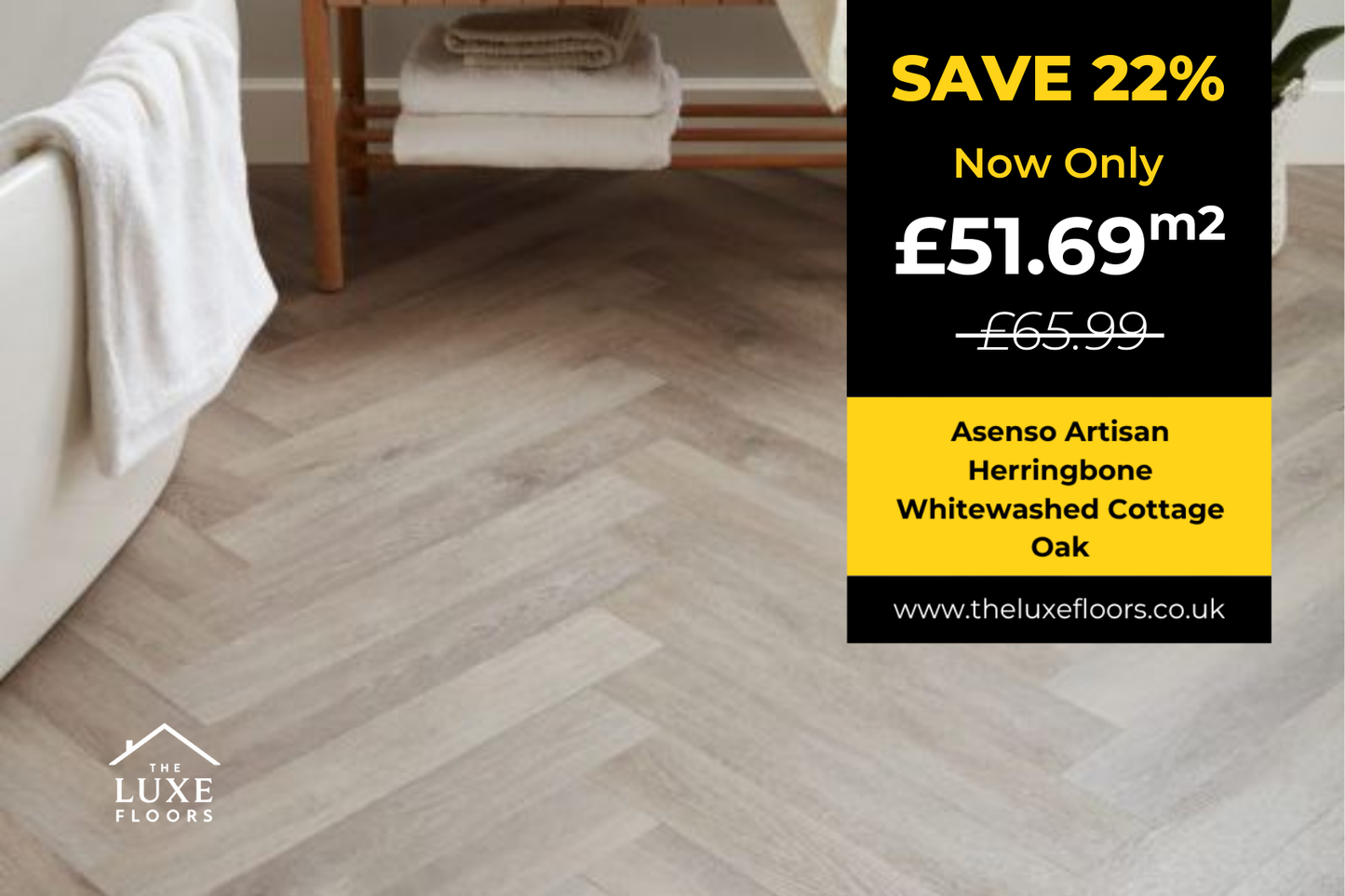 Asenso Artisan Herringbone Whitewashed Cottage Oak