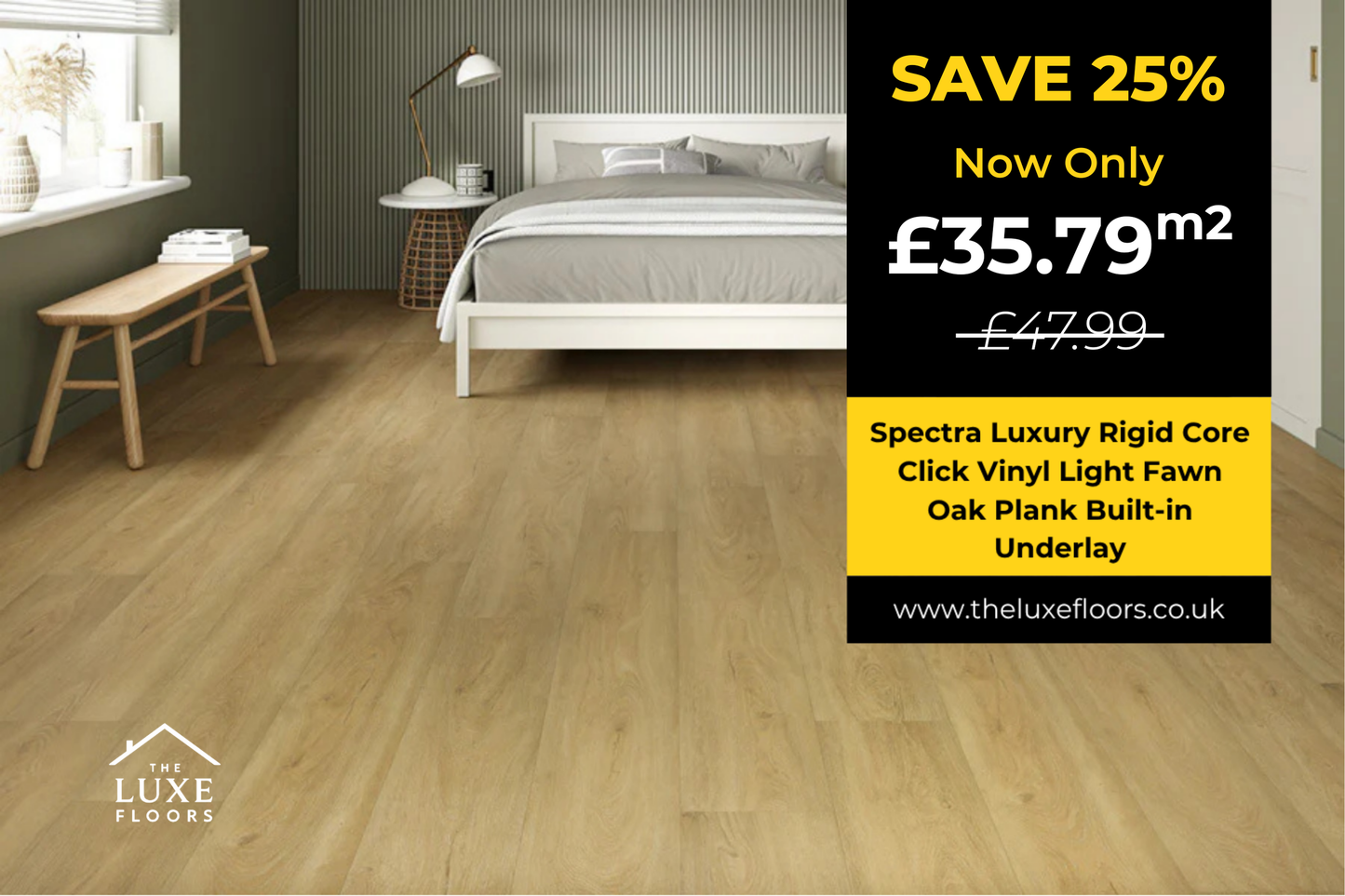 Spectra Luxury Rigid Core Click Vinyl Light Fawn Oak Plank Built-in Underlay