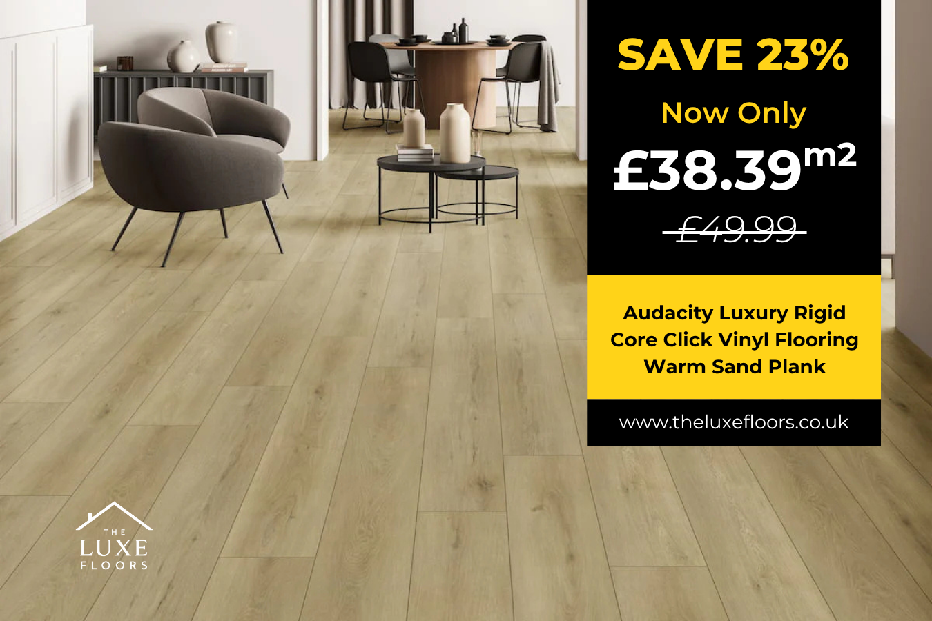 Audacity Luxury Rigid Core Click Vinyl Flooring Warm Sand Plank
