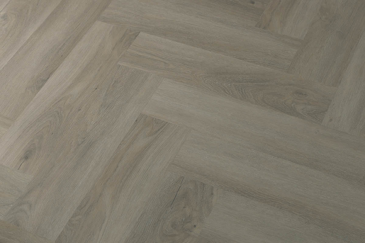 Spectra Luxury Rigid Core Click Vinyl Soft Pebble Grey Herringbone Built-in Underlay
