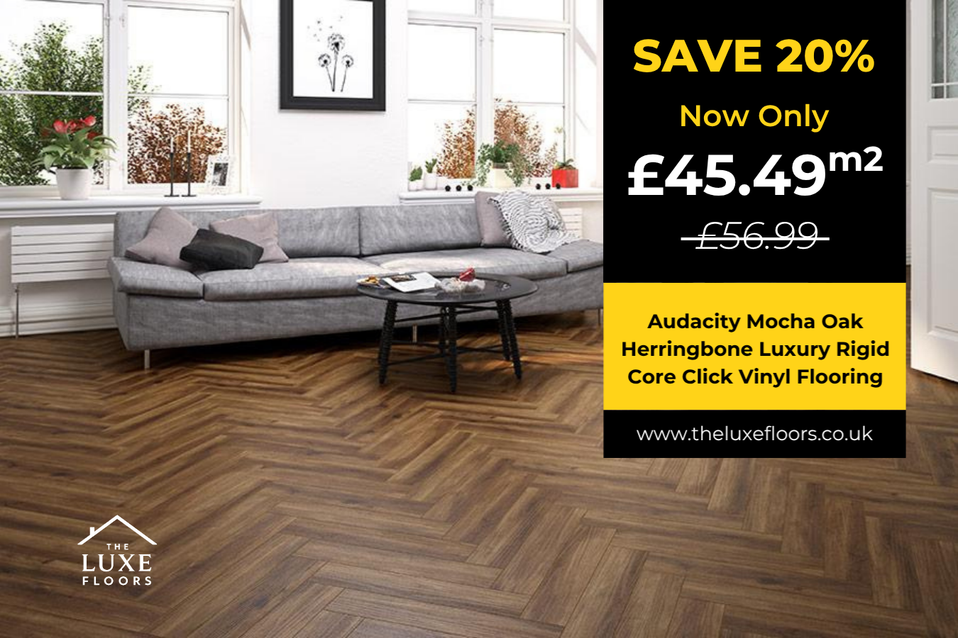 Audacity Mocha Oak Herringbone Luxury Rigid Core Click Vinyl Flooring