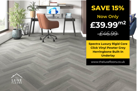 Spectra Luxury Rigid Core Click Vinyl Pewter Grey Herringbone Built-in Underlay
