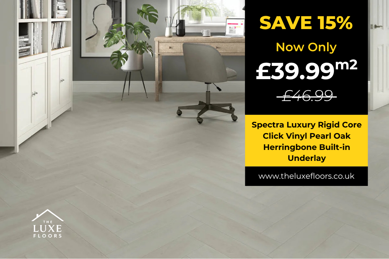 Spectra Luxury Rigid Core Click Vinyl Pearl Oak Herringbone Built-in Underlay