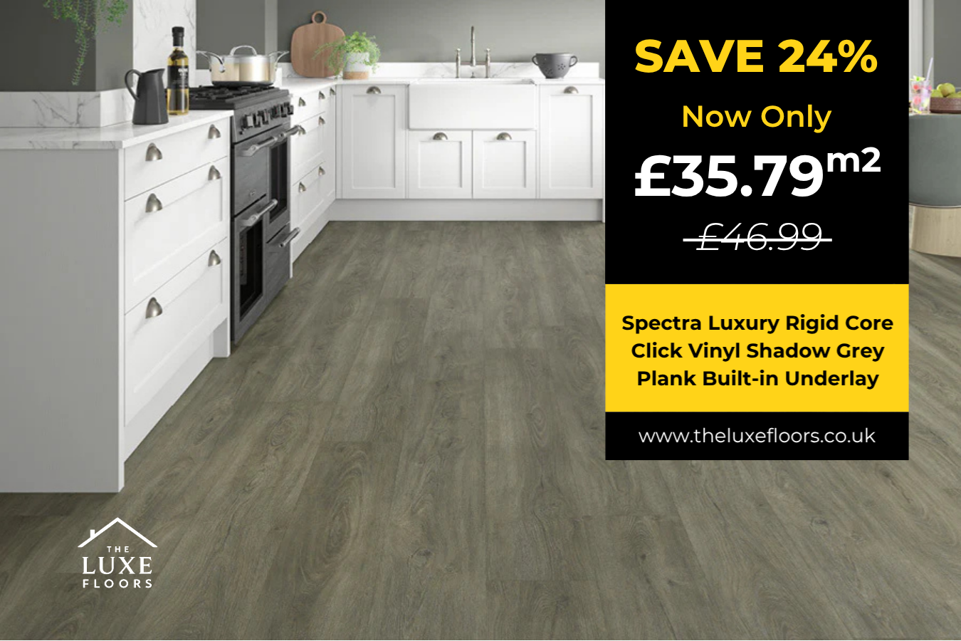 Spectra Luxury Rigid Core Click Vinyl Shadow Grey Plank Built-in Underlay