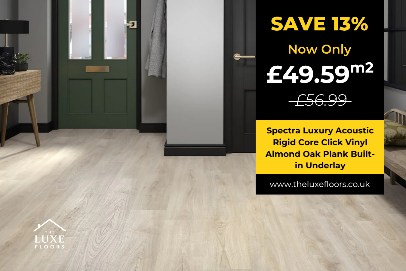 Spectra Luxury Acoustic Rigid Core Click Vinyl Almond Oak Plank Built-in Underlay