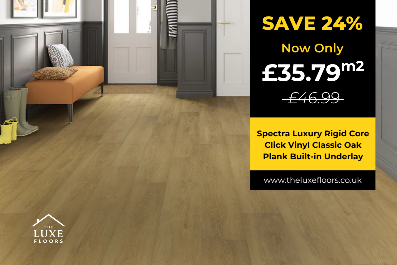 Spectra Luxury Rigid Core Click Vinyl Classic Oak Plank Built-in Underlay