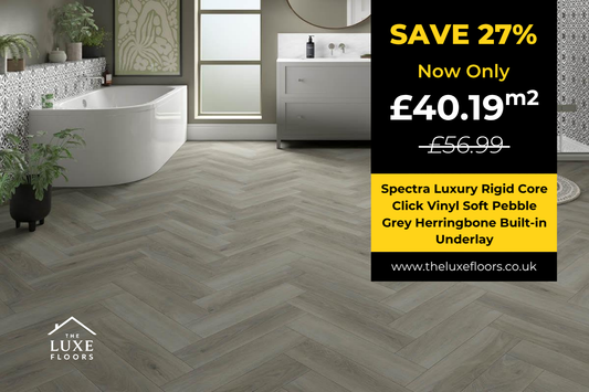 Spectra Luxury Rigid Core Click Vinyl Soft Pebble Grey Herringbone Built-in Underlay