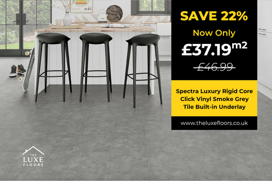 Spectra Luxury Rigid Core Click Vinyl Smoke Grey Tile Built-in Underlay