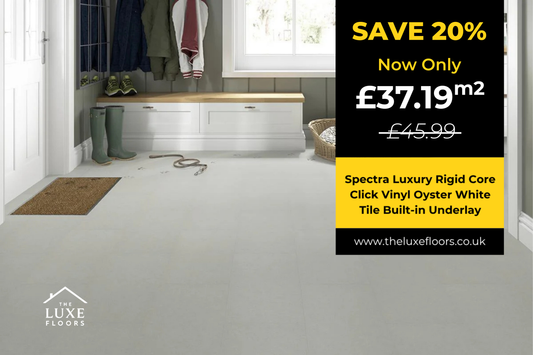Spectra Luxury Rigid Core Click Vinyl Oyster White Tile Built-in Underlay