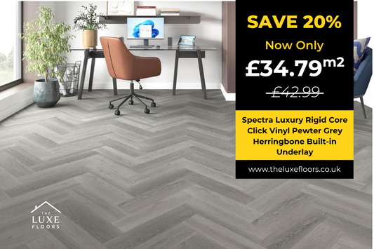Spectra Luxury Rigid Core Click Vinyl Pewter Grey Herringbone Built-in Underlay