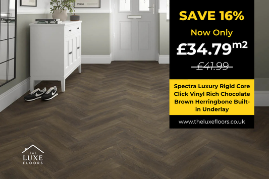 Spectra Luxury Rigid Core Click Vinyl Rich Chocolate Brown Herringbone Built-in Underlay
